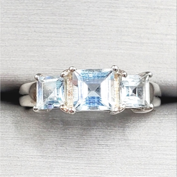 Genuine Sky Blue Topaz 925 Sterling Silver Past Present Future Ring
